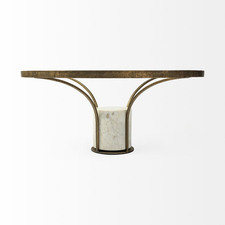 Jacinta 36" Round Glass Top Metal and Marble Pedestal Coffee Table from Mercana - Luna Furniture