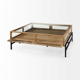 Arelius 42" Square Glass-Top Light Brown w/ Black Metal Base Display Coffee Table from Mercana - Luna Furniture