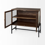 Arelius 36L x 18W x 32H Medium Brown Wood, Black Metal Base w/ 2 Glass Doors Accent Cabinet from Mercana - Luna Furniture