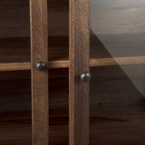 Arelius 36L x 18W x 32H Medium Brown Wood, Black Metal Base w/ 2 Glass Doors Accent Cabinet from Mercana - Luna Furniture