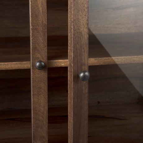 Arelius 36L x 18W x 32H Medium Brown Wood, Black Metal Base w/ 2 Glass Doors Accent Cabinet from Mercana - Luna Furniture