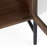 Arelius 36L x 18W x 32H Medium Brown Wood, Black Metal Base w/ 2 Glass Doors Accent Cabinet from Mercana - Luna Furniture