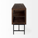 Arelius 70L x 18.75W x 32H Medium Brown, Black Metal Base w/ 4 Glass Door Cabinets Sideboard from Mercana - Luna Furniture