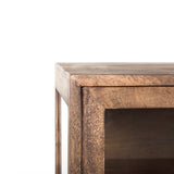 Arelius 70L x 18.75W x 32H Medium Brown, Black Metal Base w/ 4 Glass Door Cabinets Sideboard from Mercana - Luna Furniture