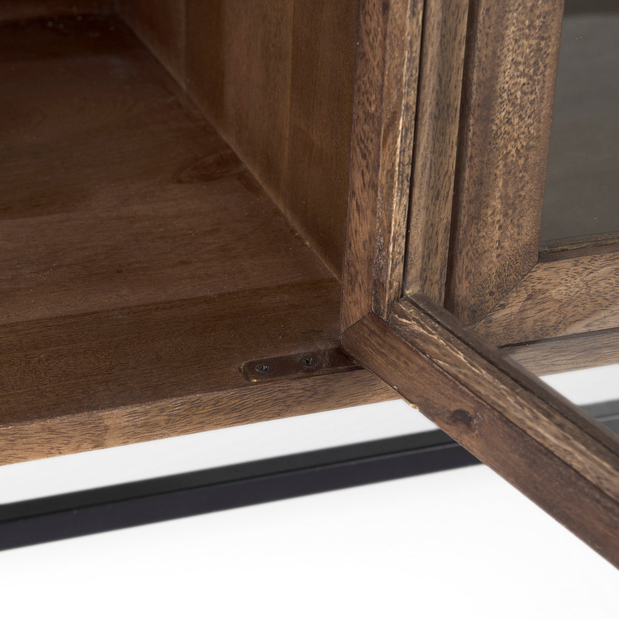 Arelius 70L x 18.75W x 32H Medium Brown, Black Metal Base w/ 4 Glass Door Cabinets Sideboard from Mercana - Luna Furniture