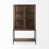 Arelius 36L x 18.75W x 63H Medium Brown Wood W/ Black Metal Base Display Cabinet from Mercana - Luna Furniture