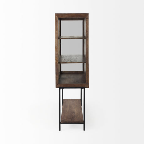 Arelius 36L x 18.75W x 63H Medium Brown Wood W/ Black Metal Base Display Cabinet from Mercana - Luna Furniture
