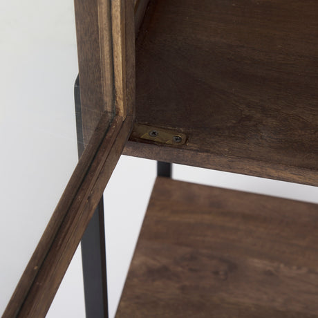 Arelius 36L x 18.75W x 63H Medium Brown Wood W/ Black Metal Base Display Cabinet from Mercana - Luna Furniture