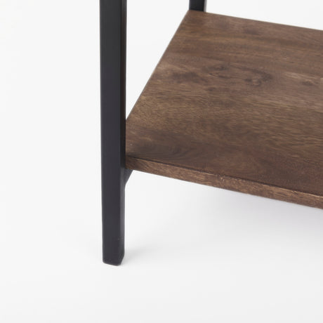 Arelius 36L x 18.75W x 63H Medium Brown Wood W/ Black Metal Base Display Cabinet from Mercana - Luna Furniture