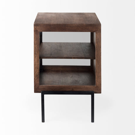 Arelius 20L x 18W x 26H Medium Brown Wood W/ Black Metal Frame End/Side Table from Mercana - Luna Furniture