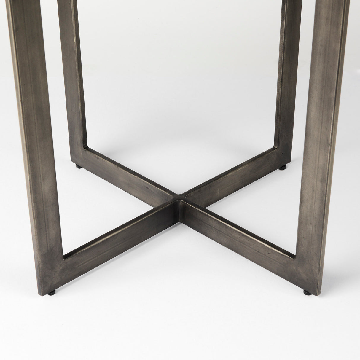 Faye I 48L x 48W x 30H Medium Brown Wood W/Antique Nickel Metal Base Round Dining Table from Mercana - Luna Furniture