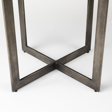 Faye I 48L x 48W x 30H Medium Brown Wood W/Antique Nickel Metal Base Round Dining Table from Mercana - Luna Furniture
