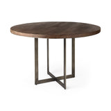 Faye I 48L x 48W x 30H Medium Brown Wood W/Antique Nickel Metal Base Round Dining Table from Mercana - Luna Furniture