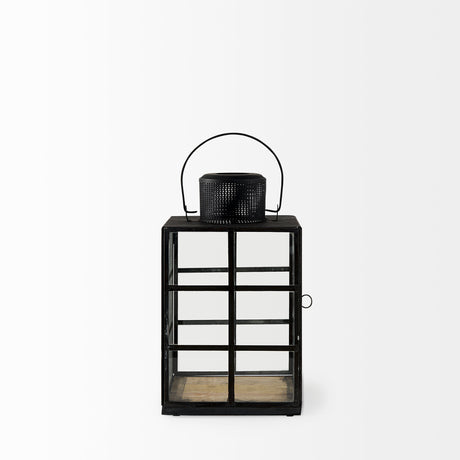 Gamfield 6.1L x 6.1W x 10.6H Small Black Metal and Glass Lantern from Mercana - Luna Furniture