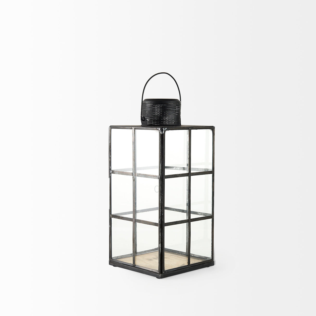 Gamfield 6.1L x 6.1W x 13.4H Medium Black Metal and Glass Lantern from Mercana - Luna Furniture