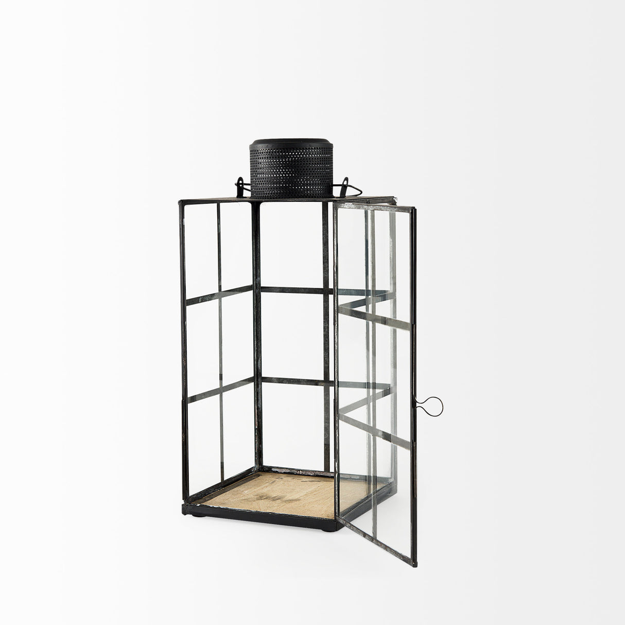 Gamfield 6.1L x 6.1W x 13.4H Medium Black Metal and Glass Lantern from Mercana - Luna Furniture