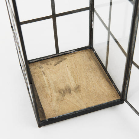 Gamfield 6.1L x 6.1W x 13.4H Medium Black Metal and Glass Lantern from Mercana - Luna Furniture
