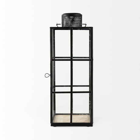 Gamfield 6.1L x 6.1W x 16.7H Large Black Metal and Glass Lantern from Mercana - Luna Furniture