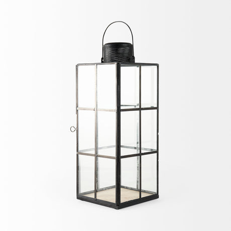 Gamfield 6.1L x 6.1W x 16.7H Large Black Metal and Glass Lantern from Mercana - Luna Furniture
