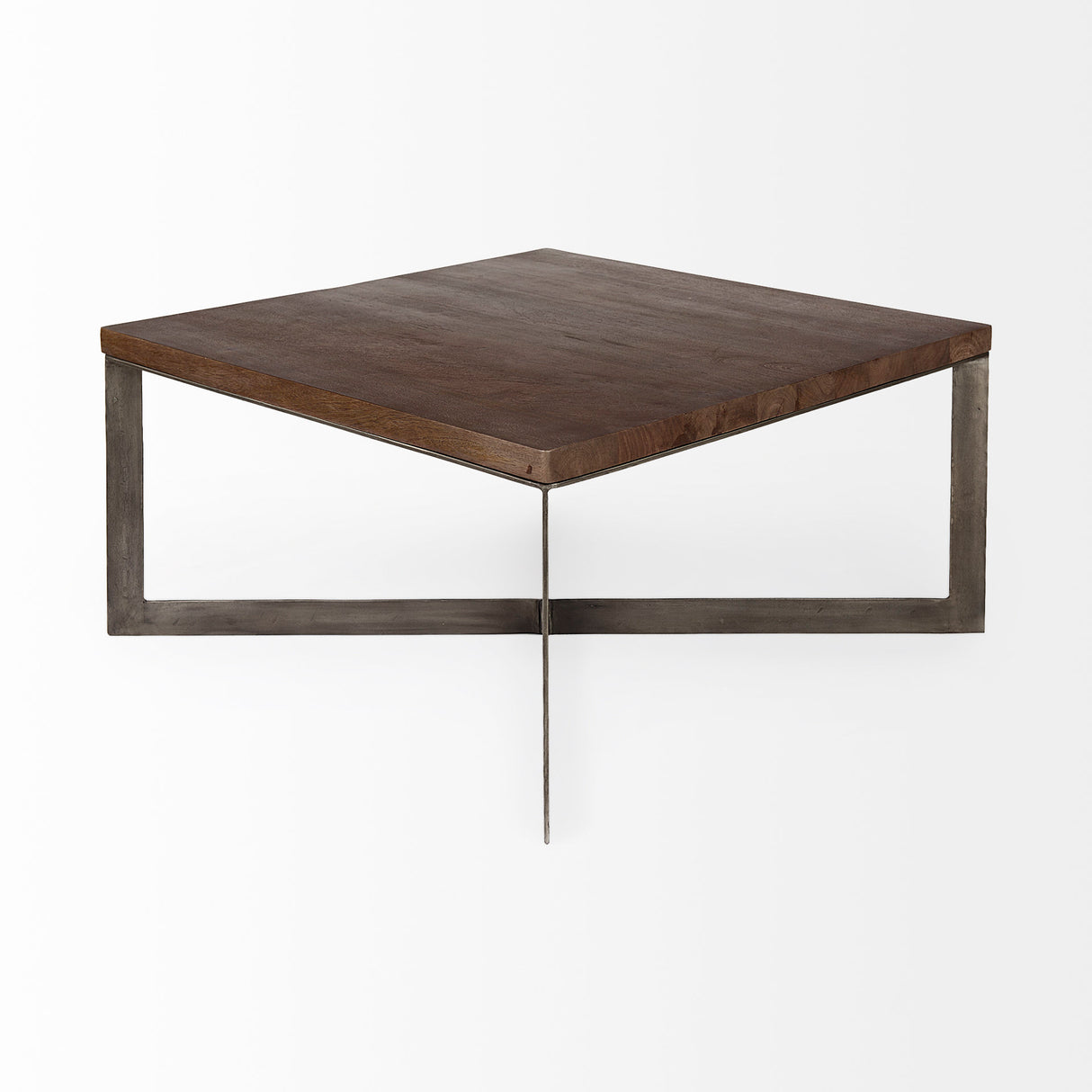 Faye 34L x 34W x 17H Medium Brown Wood W/Antique Nickel Metal Base Square Coffee Table from Mercana - Luna Furniture