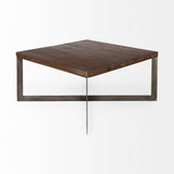 Faye 34L x 34W x 17H Medium Brown Wood W/Antique Nickel Metal Base Square Coffee Table from Mercana - Luna Furniture
