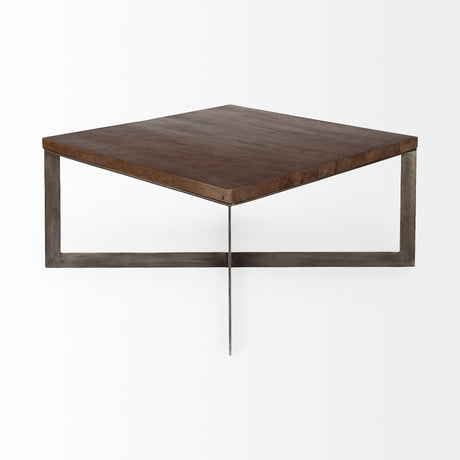 Faye 34L x 34W x 17H Medium Brown Wood W/Antique Nickel Metal Base Square Coffee Table from Mercana - Luna Furniture