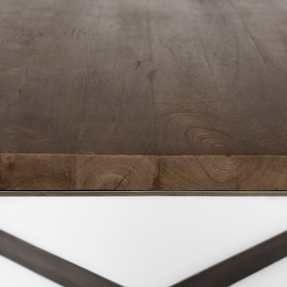 Faye 34L x 34W x 17H Medium Brown Wood W/Antique Nickel Metal Base Square Coffee Table from Mercana - Luna Furniture