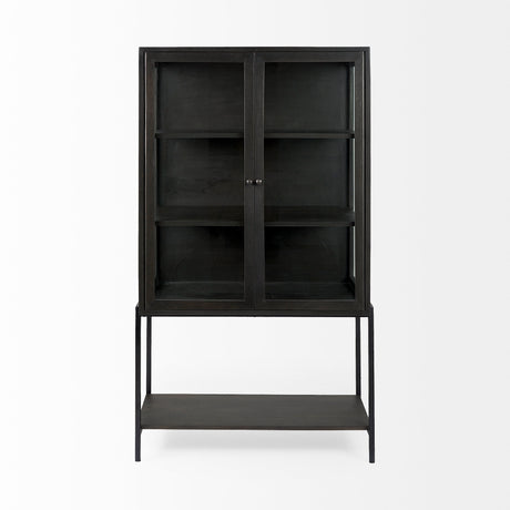 Arelius 36L x 18.75W x 63H Black-Brown Wood W/ Black Metal Base Display Cabinet from Mercana - Luna Furniture