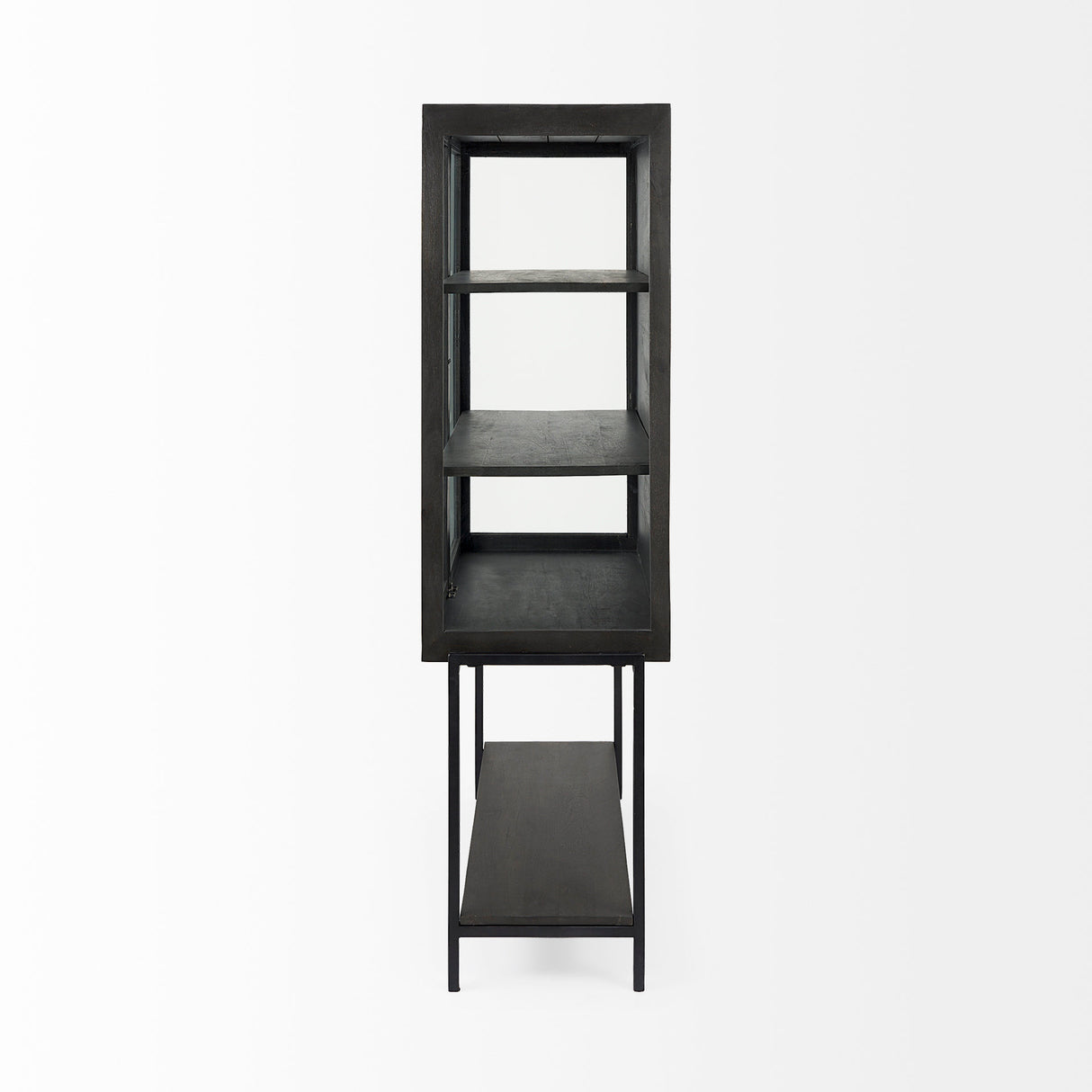 Arelius 36L x 18.75W x 63H Black-Brown Wood W/ Black Metal Base Display Cabinet from Mercana - Luna Furniture