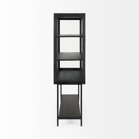 Arelius 36L x 18.75W x 63H Black-Brown Wood W/ Black Metal Base Display Cabinet from Mercana - Luna Furniture