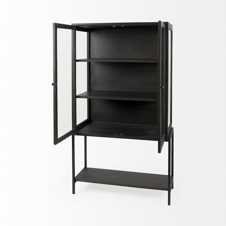 Arelius 36L x 18.75W x 63H Black-Brown Wood W/ Black Metal Base Display Cabinet from Mercana - Luna Furniture