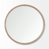 Gambit 46" Round Light Brown Wood Frame Wall Mirror from Mercana - Luna Furniture
