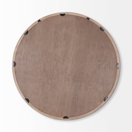 Gambit 46" Round Light Brown Wood Frame Wall Mirror from Mercana - Luna Furniture
