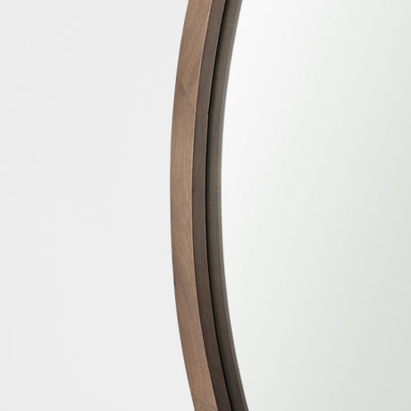 Gambit 46" Round Light Brown Wood Frame Wall Mirror from Mercana - Luna Furniture
