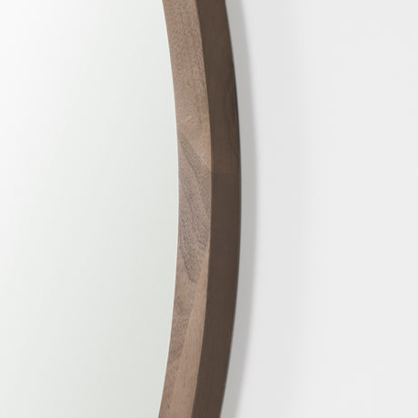 Gambit 46" Round Light Brown Wood Frame Wall Mirror from Mercana - Luna Furniture