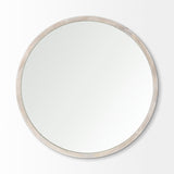 Gambit 46" Round White Wash Wood Frame Wall Mirror from Mercana - Luna Furniture