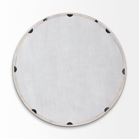 Gambit 46" Round White Wash Wood Frame Wall Mirror from Mercana - Luna Furniture