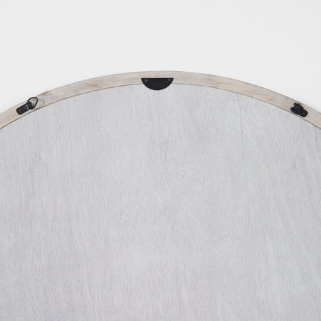 Gambit 46" Round White Wash Wood Frame Wall Mirror from Mercana - Luna Furniture
