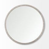 Gambit 46" Round Gray Wash Wood Frame Wall Mirror from Mercana - Luna Furniture