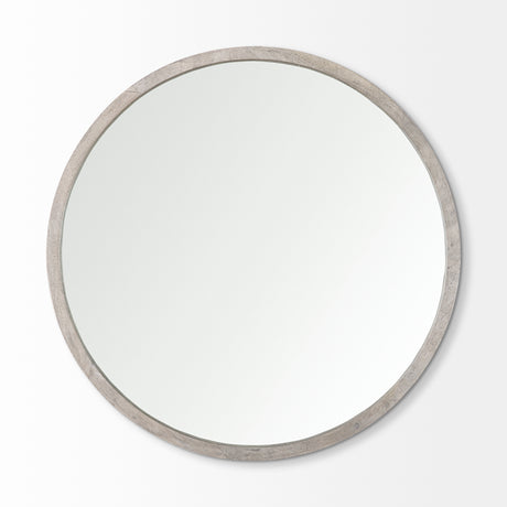 Gambit 46" Round Gray Wash Wood Frame Wall Mirror from Mercana - Luna Furniture