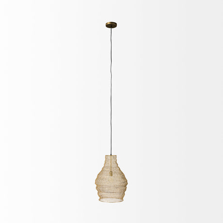 Halycon 16.0L x 16.0W x 20.0H Gold Mesh and Iron Pendant Light from Mercana - Luna Furniture