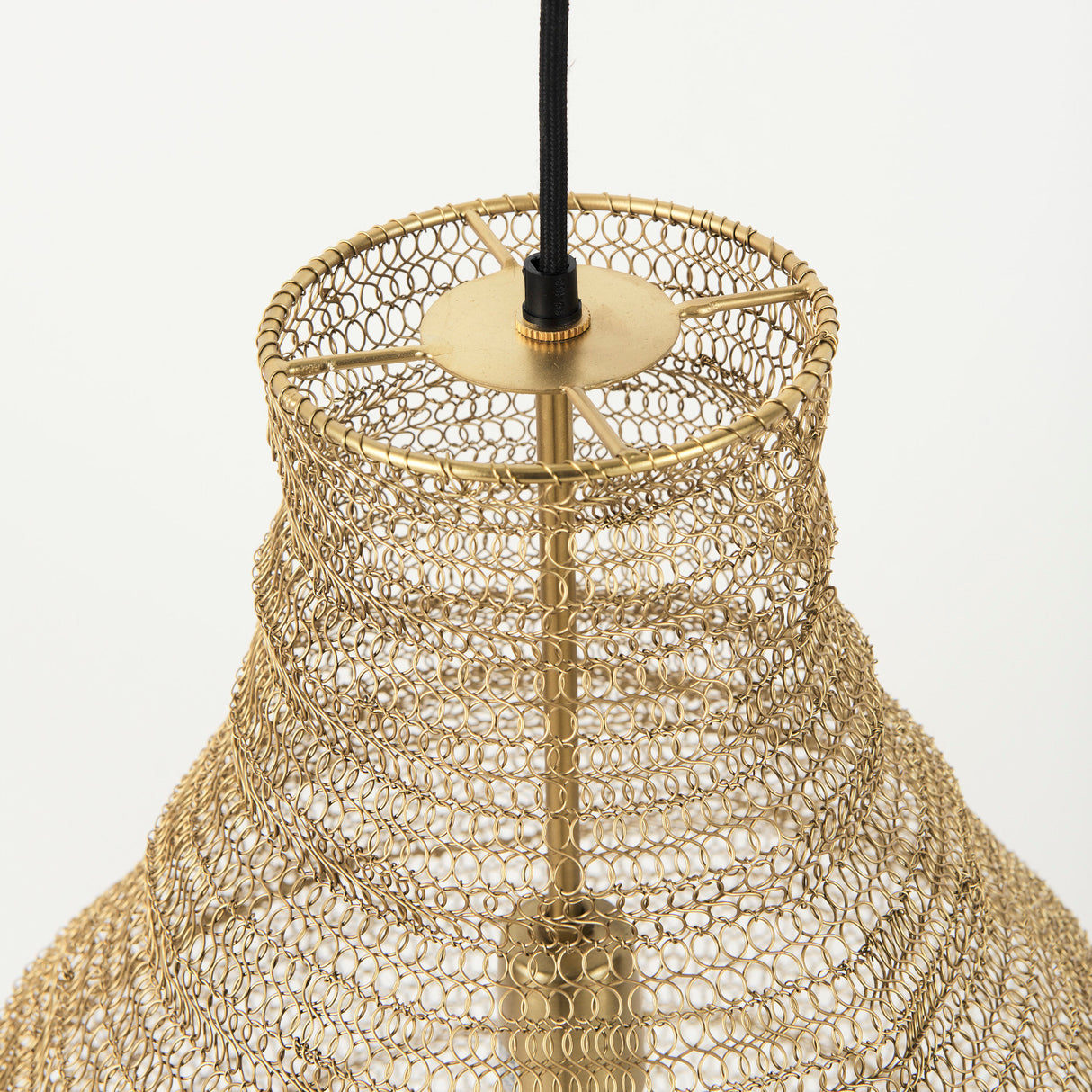 Halycon 16.0L x 16.0W x 20.0H Gold Mesh and Iron Pendant Light from Mercana - Luna Furniture