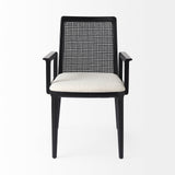 Clara Black Wood W/ Cream Fabric Seat and Cane Back Dining Chair from Mercana - Luna Furniture