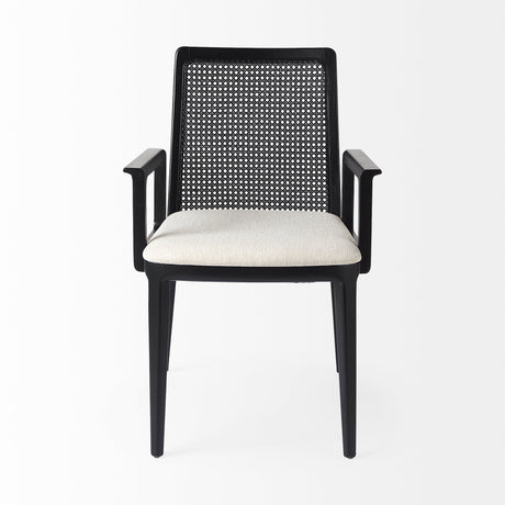 Clara Black Wood W/ Cream Fabric Seat and Cane Back Dining Chair from Mercana - Luna Furniture