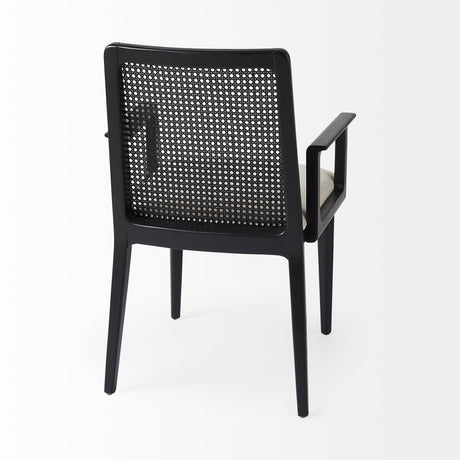 Clara Black Wood W/ Cream Fabric Seat and Cane Back Dining Chair from Mercana - Luna Furniture