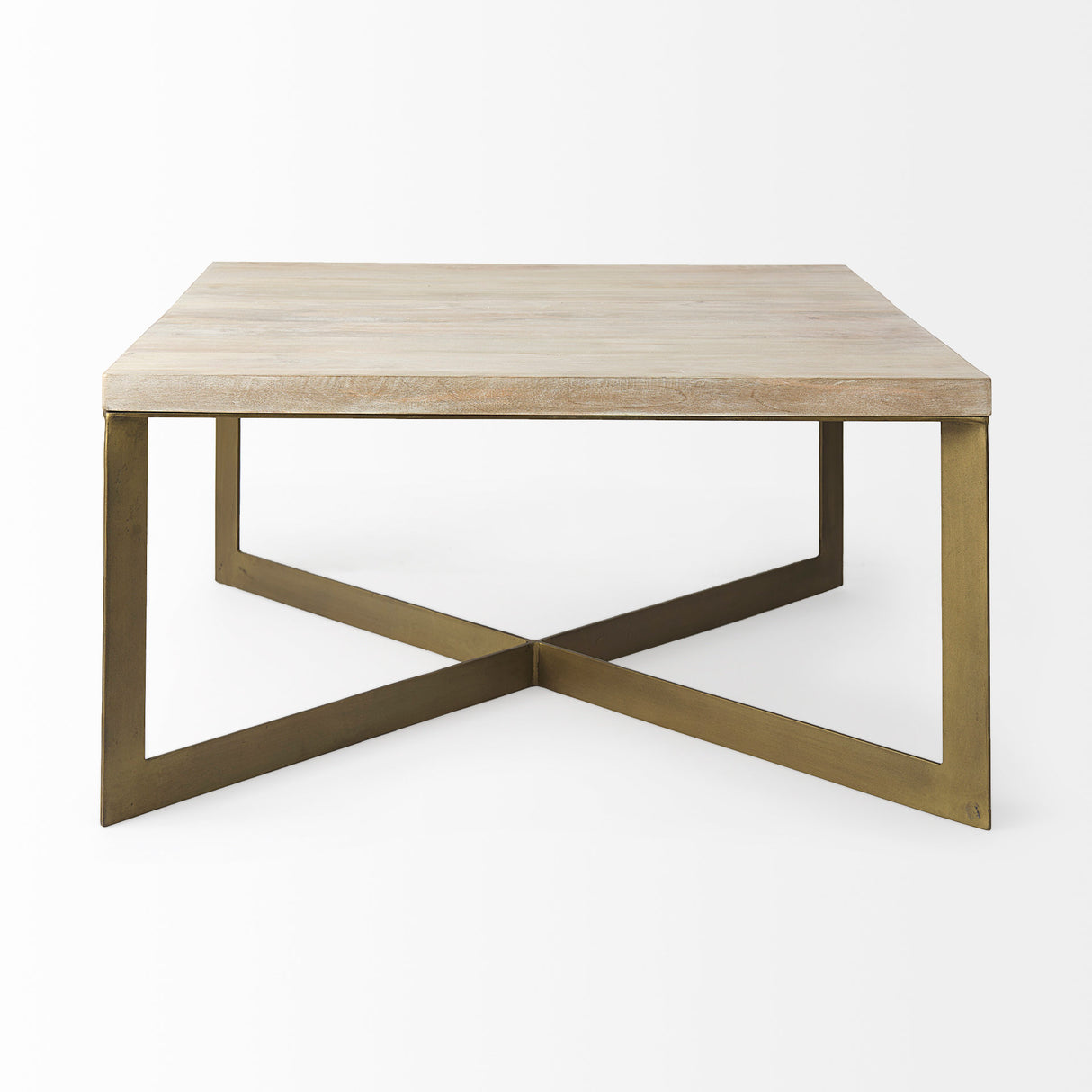 Faye 34L x 34W x 17H Beige Finished Wood W/Gold Metal Base Square Coffee Table from Mercana - Luna Furniture