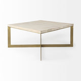 Faye 34L x 34W x 17H Beige Finished Wood W/Gold Metal Base Square Coffee Table from Mercana - Luna Furniture