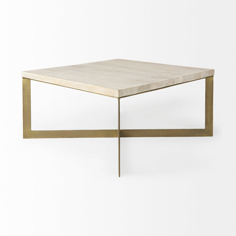 Faye 34L x 34W x 17H Beige Finished Wood W/Gold Metal Base Square Coffee Table from Mercana - Luna Furniture