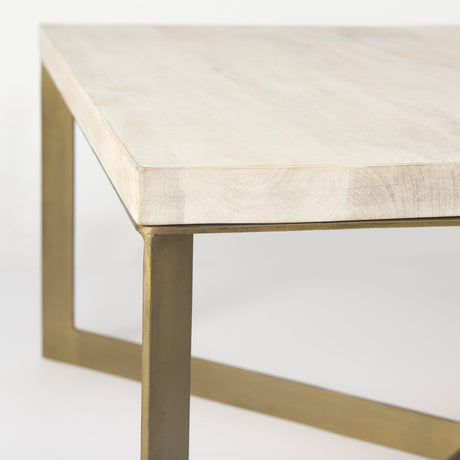 Faye 34L x 34W x 17H Beige Finished Wood W/Gold Metal Base Square Coffee Table from Mercana - Luna Furniture