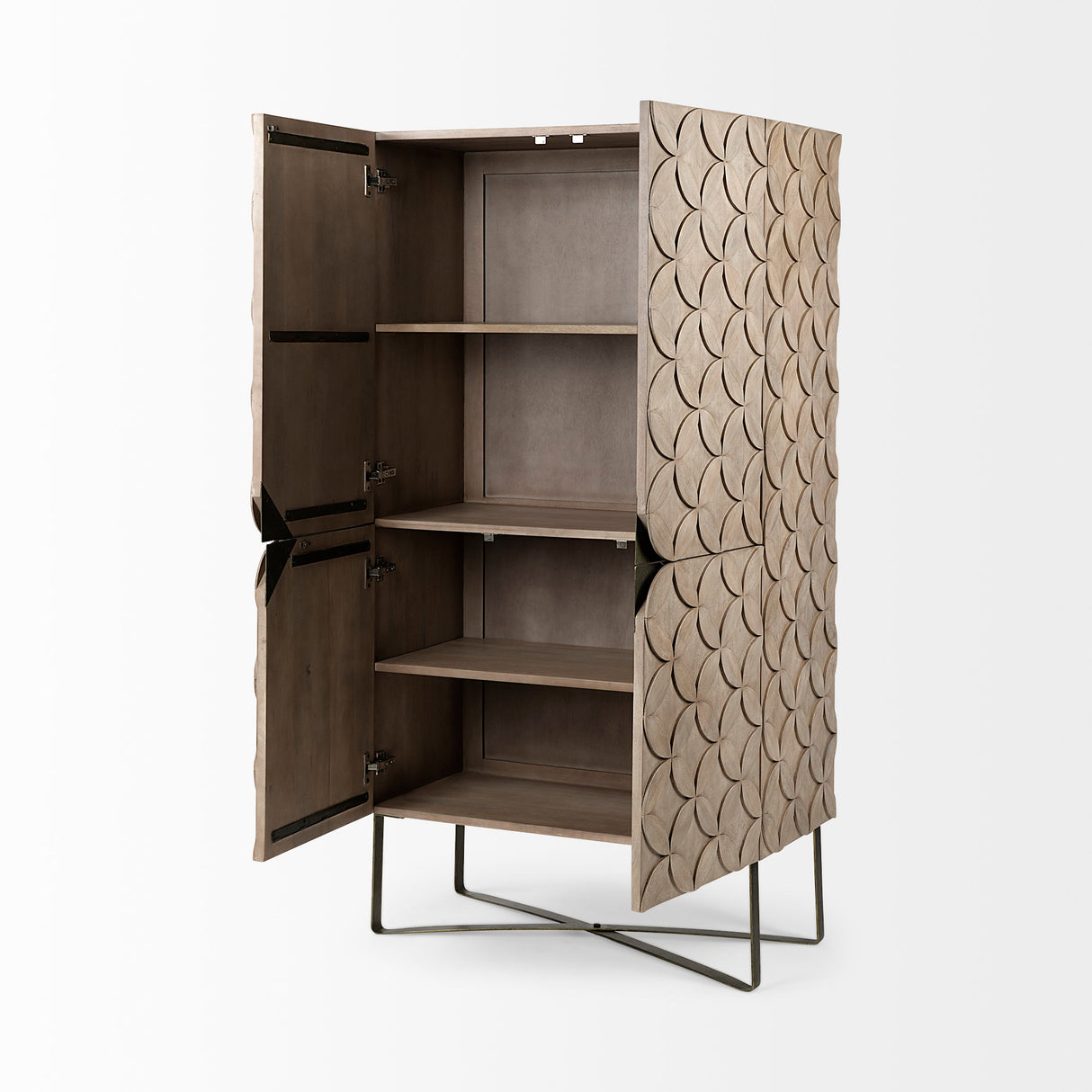 Excelsior II 68.1" H Light Brown Wood Gold Iron Base Storage Cabinet from Mercana - Luna Furniture